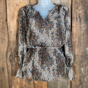 Counterparts Long Sleeve Peplum Blouse with Gathered Sleeves - Size Medium